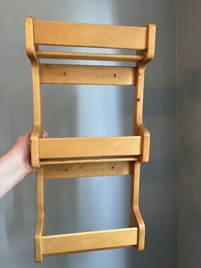 Vintage Wooden Maple Wall-Mount Spice Rack Shelf Kitchen Or Decorative Use
